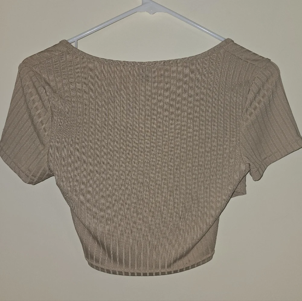 SHEIN Beige Ribbed Wrap Crop Top Size: Small - Picture 2 of 4